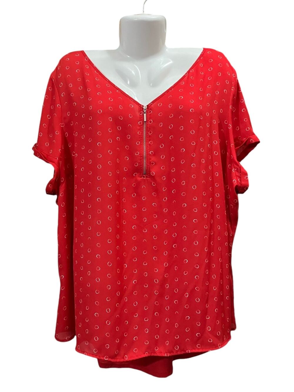 Apt. 9 Women's Red Short Sleeve Zip Front Blouse | Size 3X